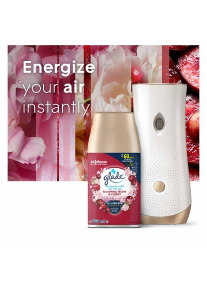 air freshener, air freshener spray, automatic air, blooming peony, blooming peony cherry, cherry refill, freshener spray, glade, peony cherry, peony cherry refill, refill starter, refill starter kit, scented blooming, spray holder, starter kit