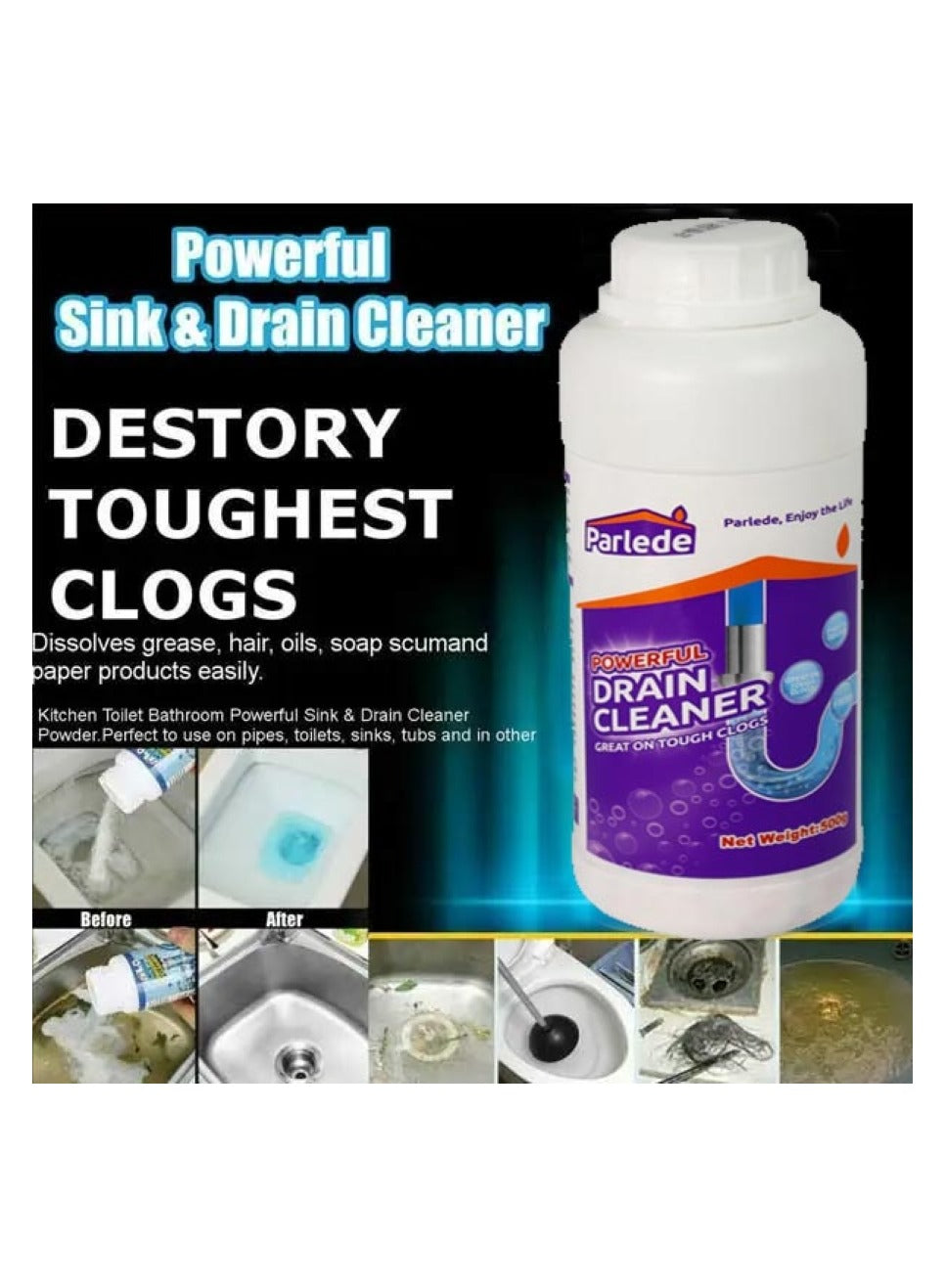 chemical powder, deep cleaning, drain add, drain cleaner, food waste, foul odors, hair paper, hot water, oils food, paper oils, paper soap, parlede, scum food, soap scum, water let