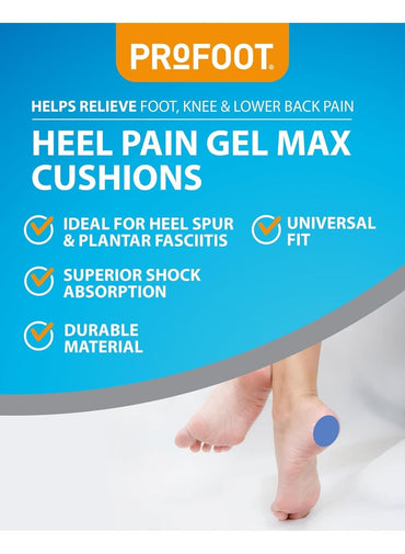 ProFoot Gel Max Cushions For Heel Pain Women'S Heel Cushions Gel Pad Cushions Ideal For Heel Spur Plantar Fasciitis Knee & Ba