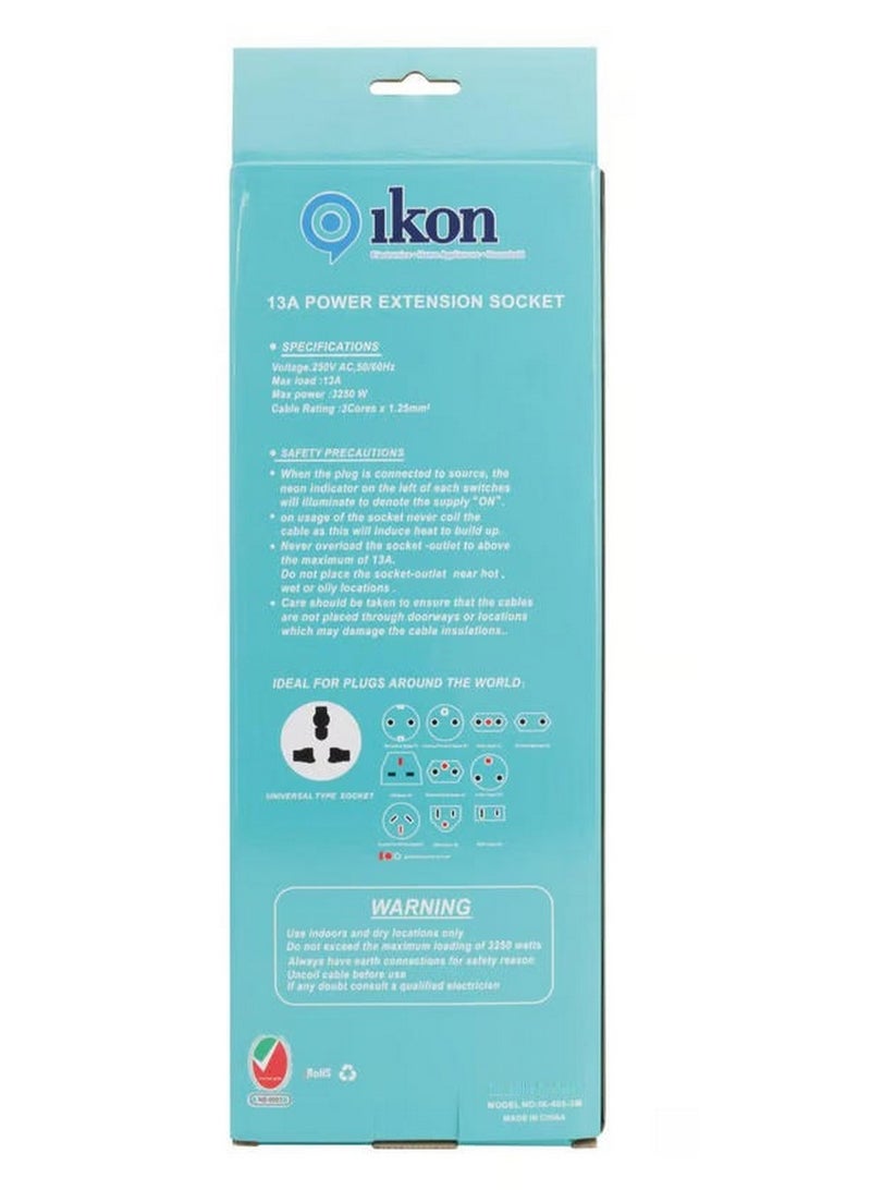 Ikon 5 Way Power Extension Socket 3 Mtr