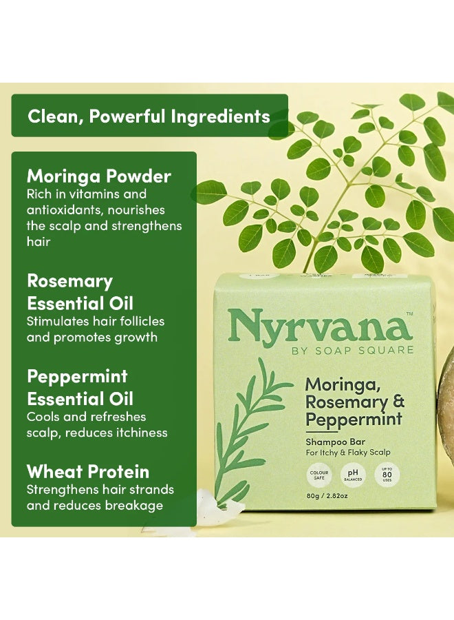 bar 80g, bar net, hair care, moringa rosemary, moringa rosemary peppermint, nyrvana, oil pro, peppermint shampoo, peppermint shampoo bar, per bar, plant based, rosemary peppermint, rosemary peppermint shampoo, shampoo bar, shampoo bar 80g