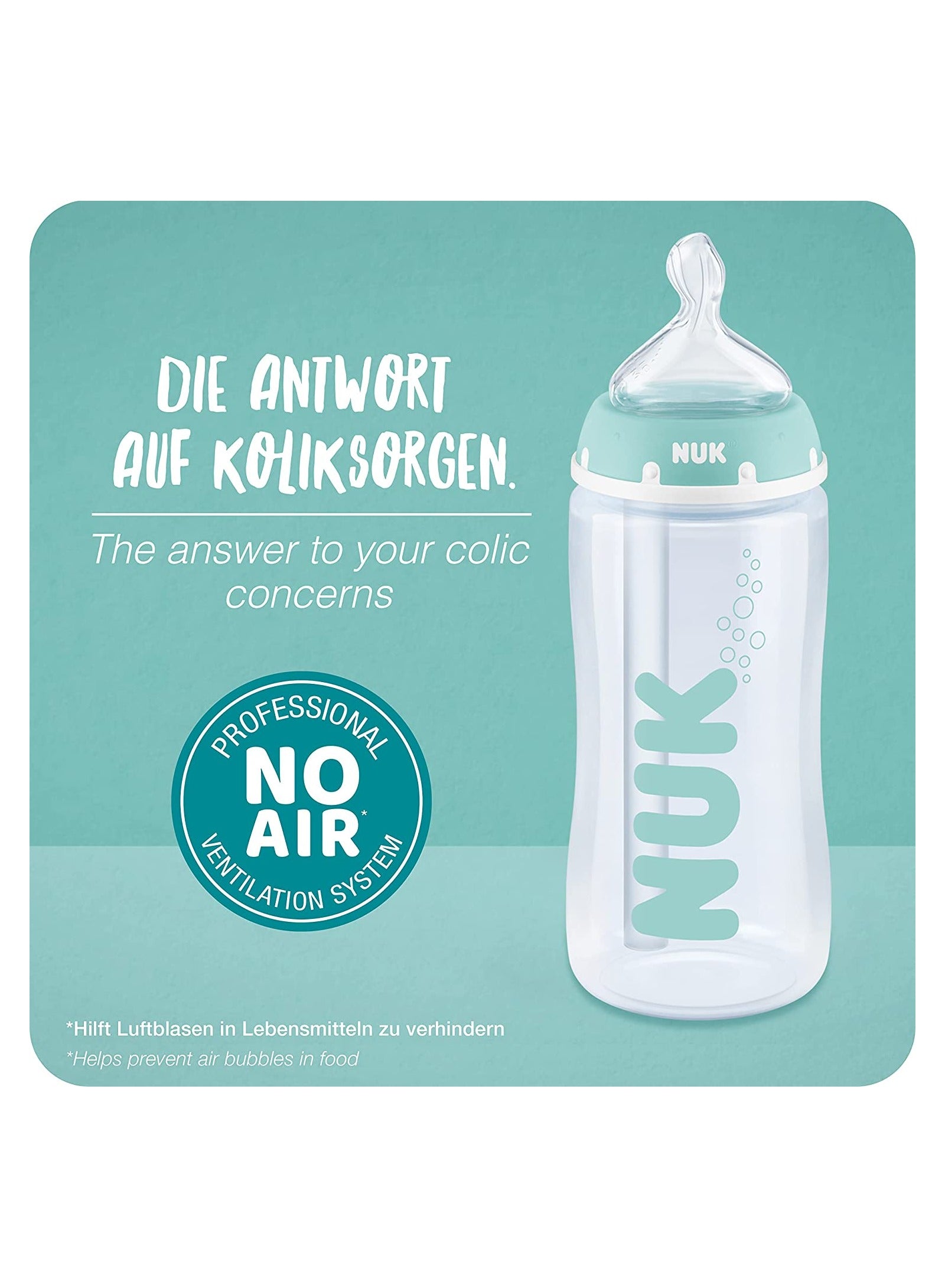 air gets, air valve, anti-colic professional, baby bottle, extra wide, hot wide, leak-proof, less air, means less, nuk, nuk first, nuk teat, soft zone, super soft, wide lip