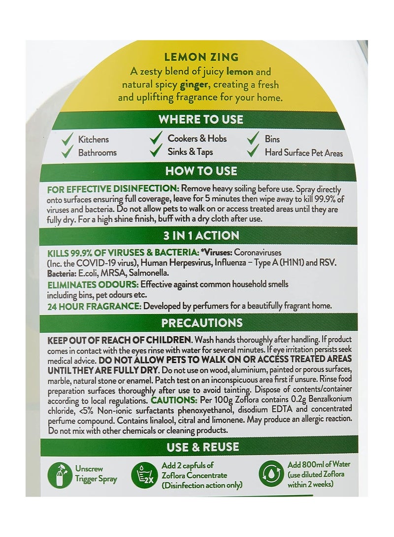 Zoflora Lemon Zing Disinfectant Cleaner 800 ML