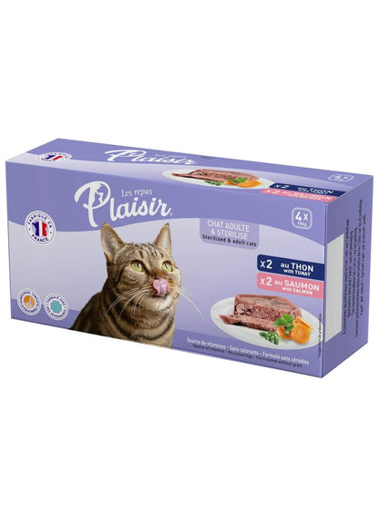 Plaisir Adult Cat Food Tuna & Salmon Pate 4 X 100 G