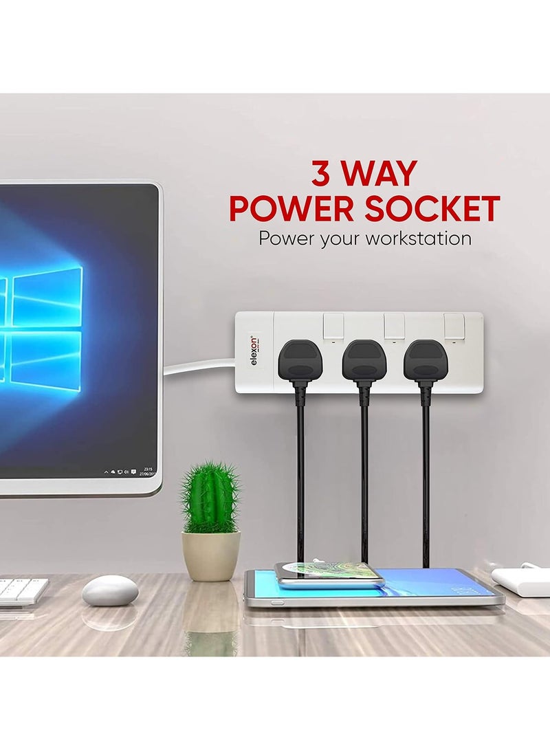 Elexon 3 Way Power Extension with 2M Cable