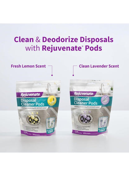 bio-enzymatic formula, clean fresh, clean fresh disposal, cleaner pods, disposal cleaner, food waste, fresh disposal, lavender-scented disposal, leftover food, leftover food waste, pipe cleaner, pipe cleaner pods, pods lavender-scented, rejuvenate, remove