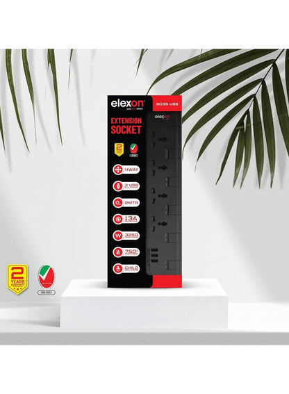 Elexon 4 Way Power Extension with USB Ports
