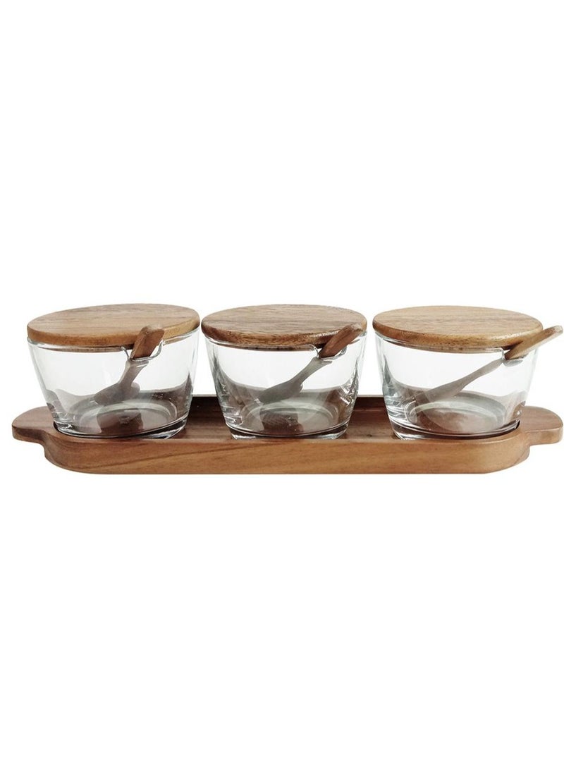 BILLI Condiment Tray Set with Wood Lid & Spoon