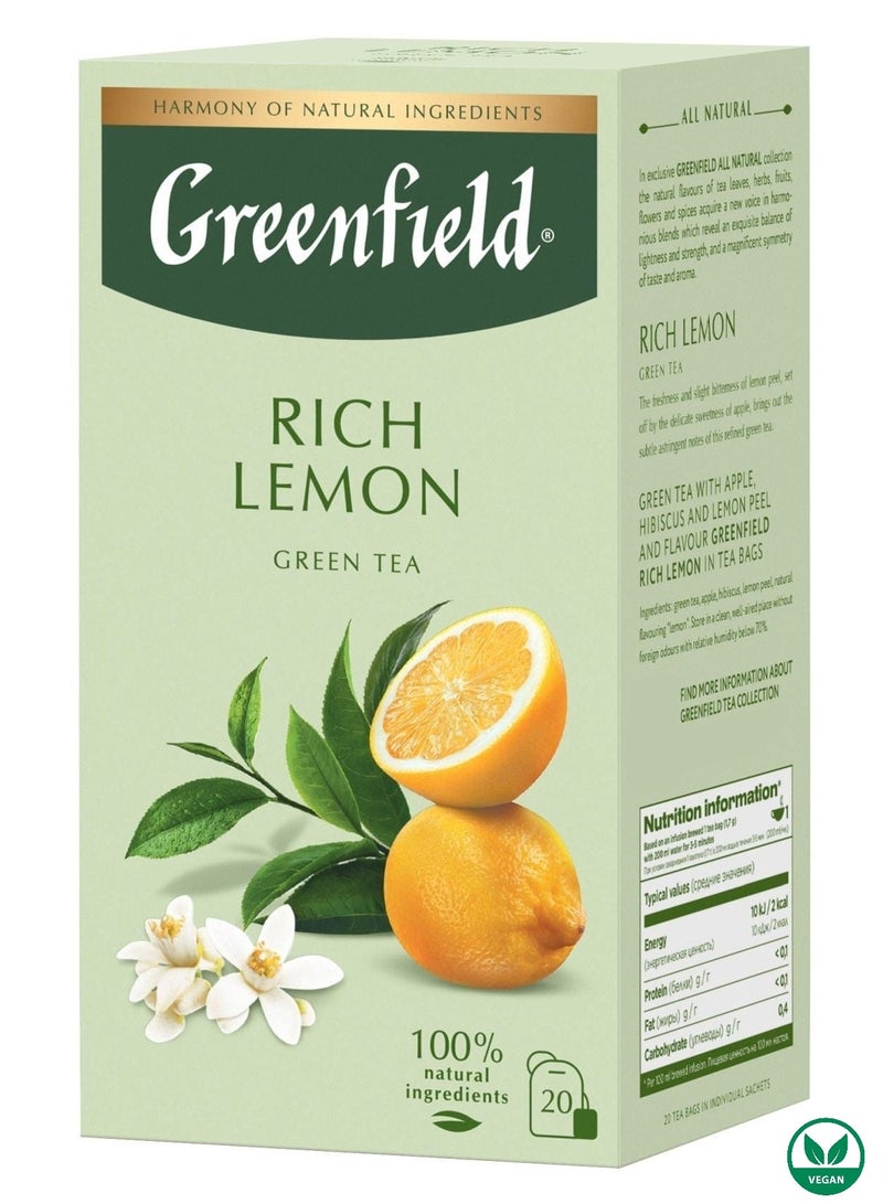 Rich Lemon Green Tea 20 Bags - Greenfield