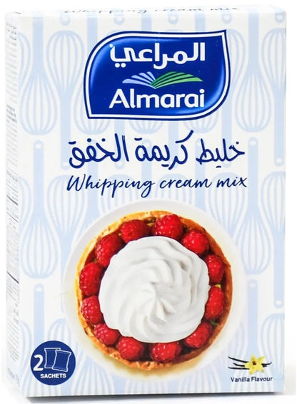 almarai, cream mix, cream mix 2x35g, flavoured whipping, flavoured whipping cream, light airy, mix 2x35g, per 35g, total fat, trans fat, vanilla flavoured, vanilla flavoured whipping, whipping cream, whipping cream mix, wide range