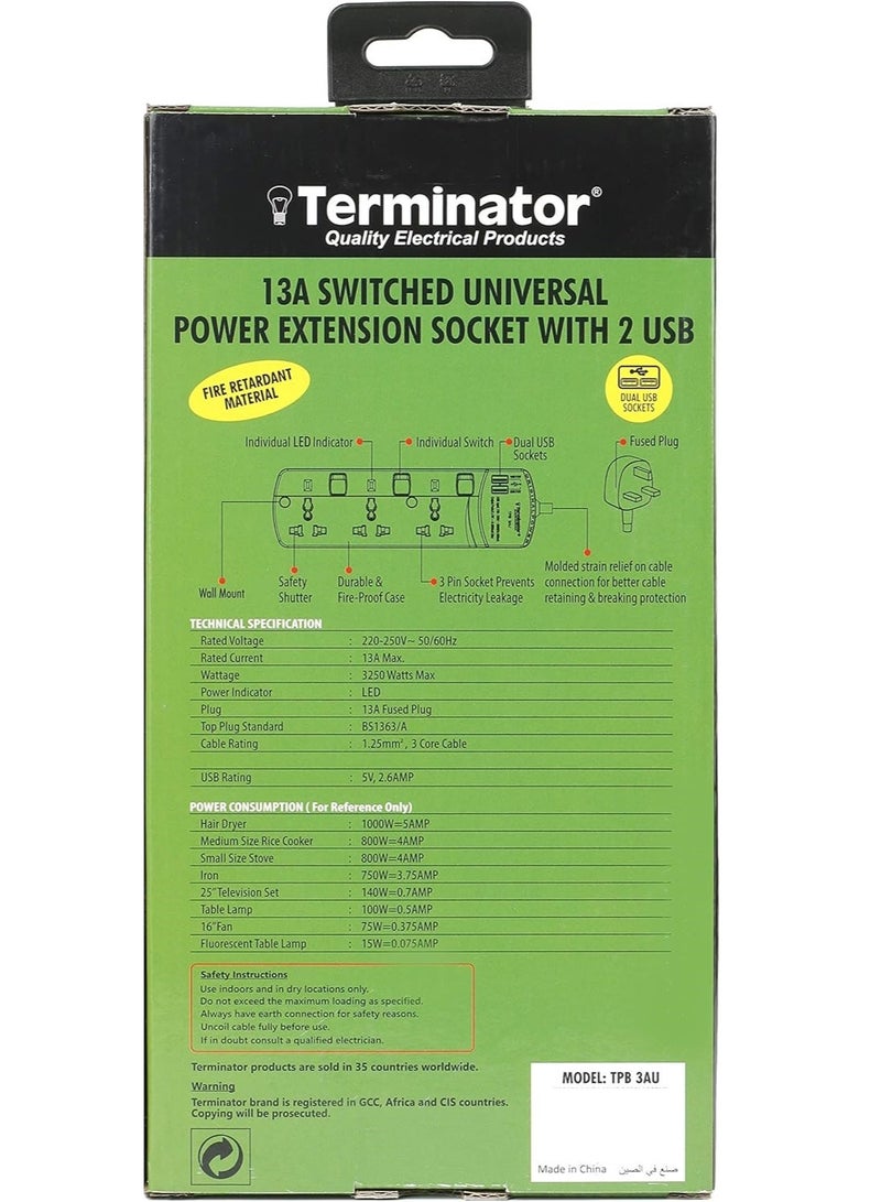 Terminator Universal Power Extension Socket 3M Cable