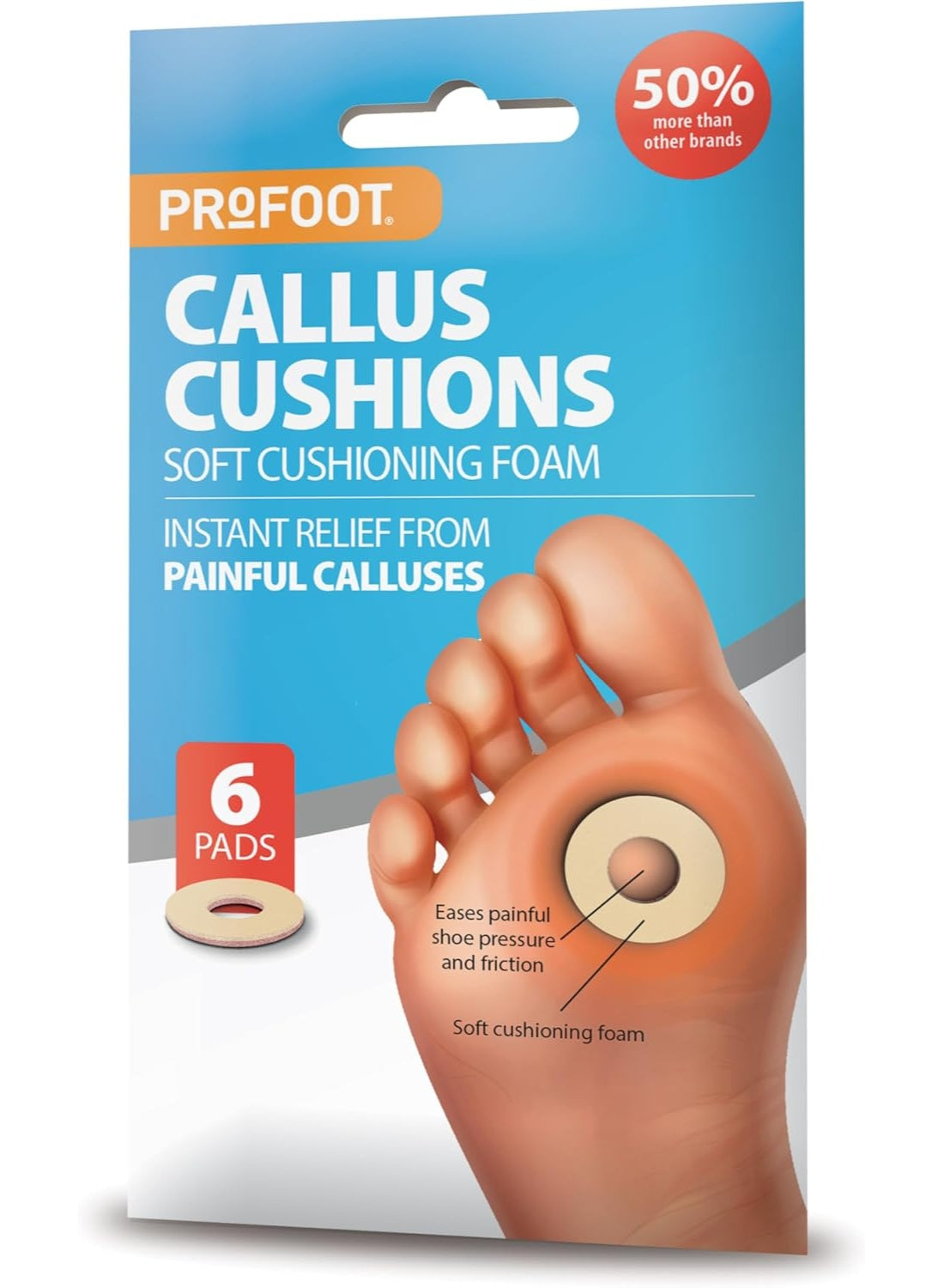 brands 6pcs, callus cushions, callus cushions soft, cushioning foam, cushioning foam instant, cushions soft, cushions soft cushioning, foam instant, foam instant relief, hypoallergenic, instant relief, painful calluses, profoot, soft cushioning, soft cush