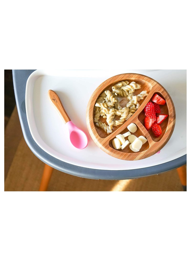 Avanchy Bamboo Suction Plate + Spoon Pink