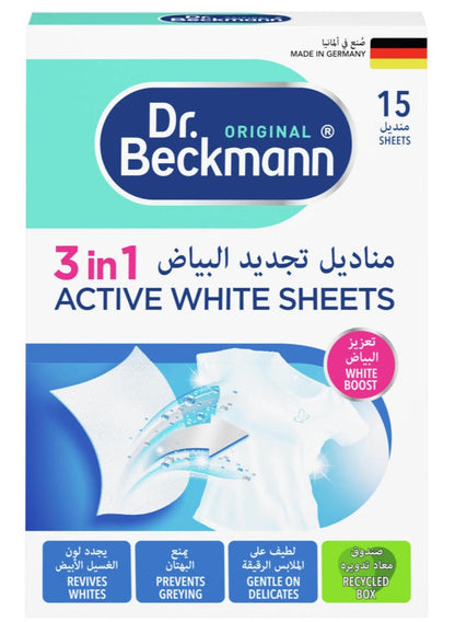 active white, active white sheets, add one, dr beckmann, one sheet, place one, revive white, sheets keep, sheets revive, sheets revive white, simply add, washes eco, white boost, white sheets, white sheets revive
