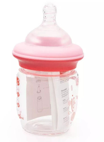 Bebecom Glass Feeding Bottle 120ML Pink