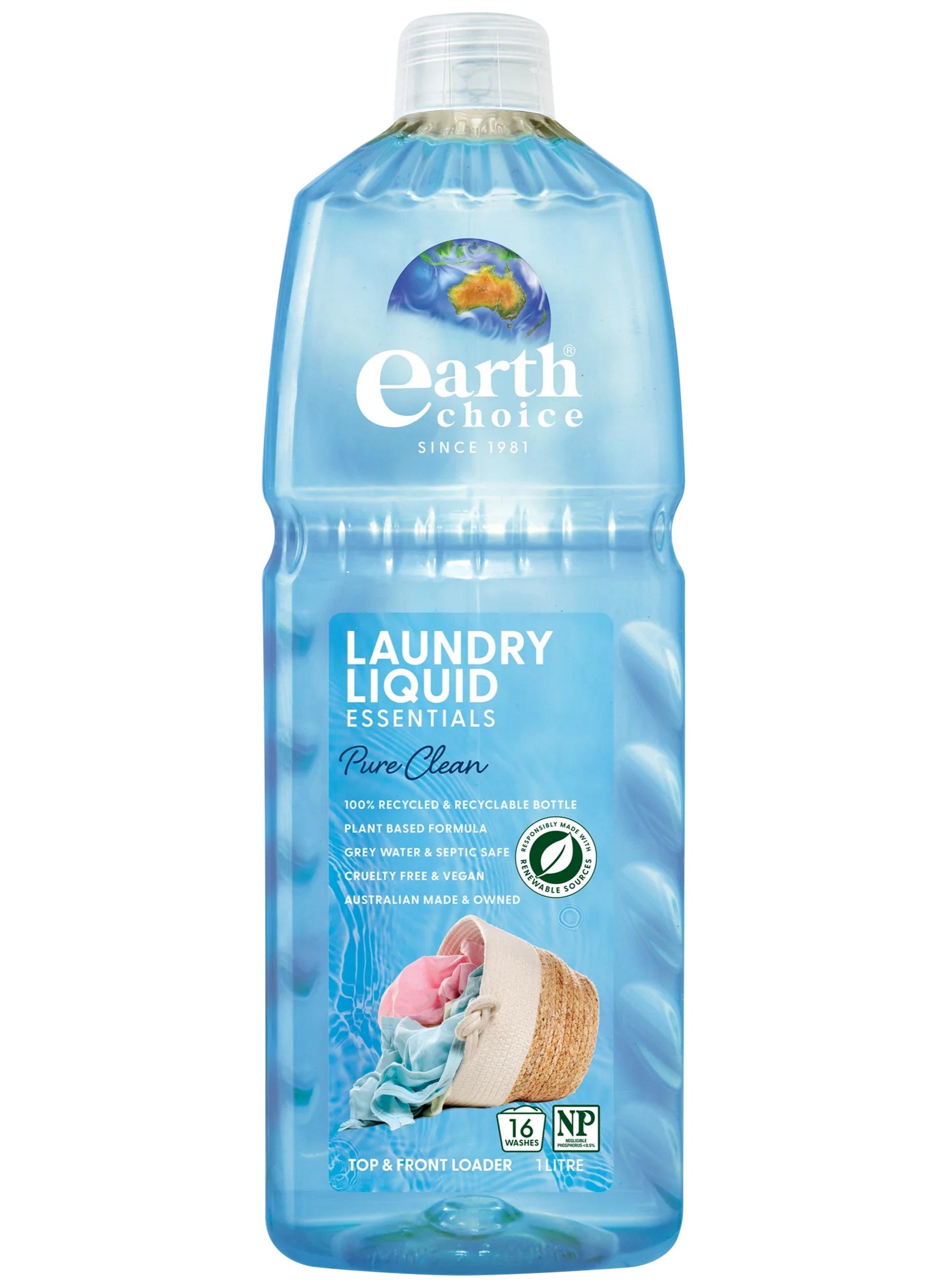 choice pure, citric acid, clean fresh, clean laundry, clean laundry liquid, dye usage, earth choice, gentle yet, laundry liquid, laundry liquid essentials, liquid essentials, oleate foam, plant-based, pure clean, pure clean laundry
