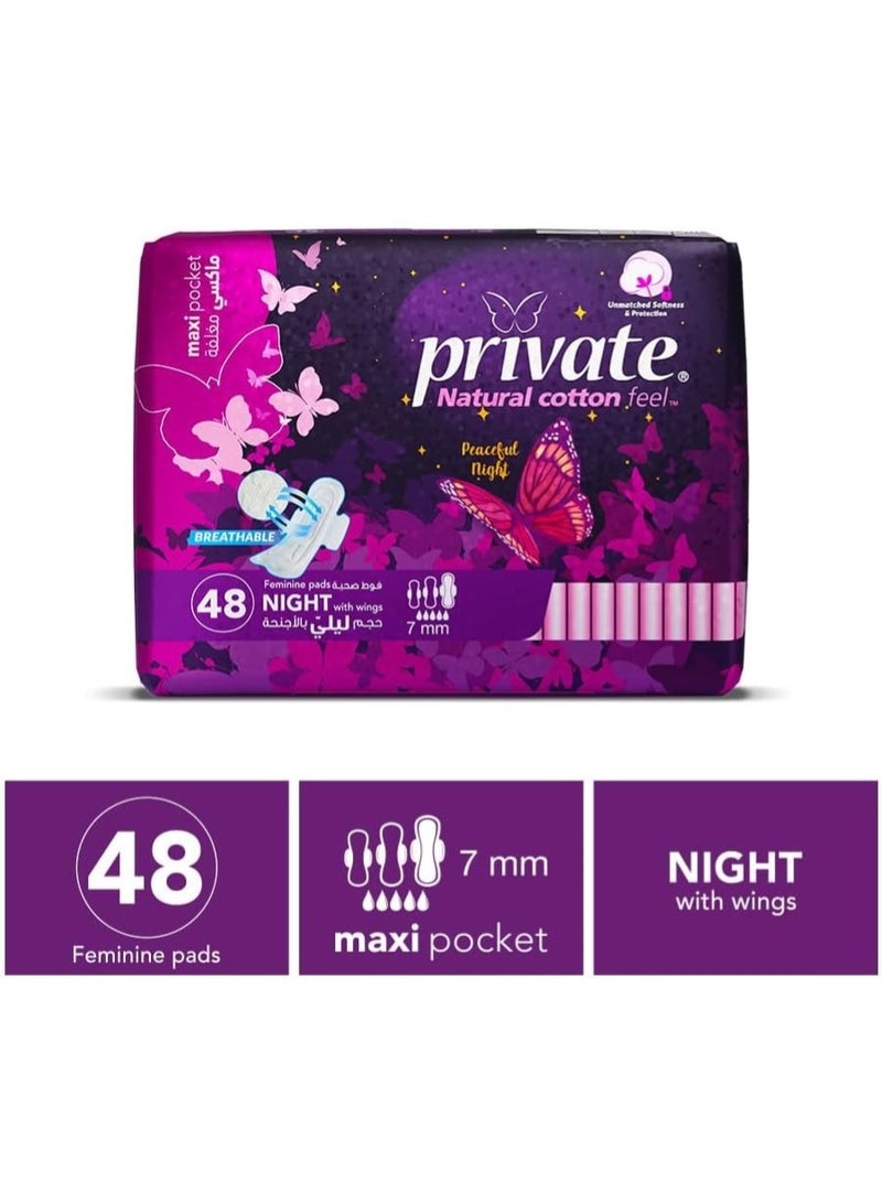 Private Sanitary Maxi Pocket Night Pads 48 Count