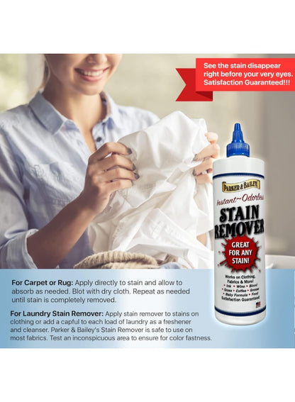 blood grass, cleaner odor, coffee wine, fabric ink, food carpet, grass coffee, grease blood, ink grease, instant stain, liquid stain, odor free, parker & bailey, spot cleaner, stain remover, wine food