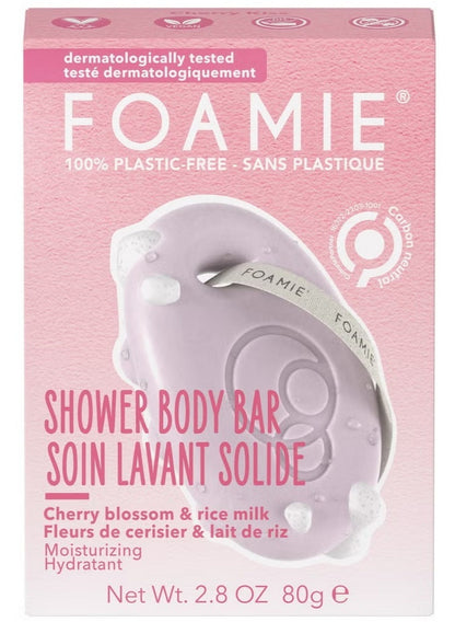 blossom rice, blossom rice milk, body bar, cherry blossom, cherry blossom rice, foamie, free 80g, hydratant plastic, milk moisturizing, plastic free, plastic free 80g, rice milk, rice milk moisturizing, shower body, shower body bar