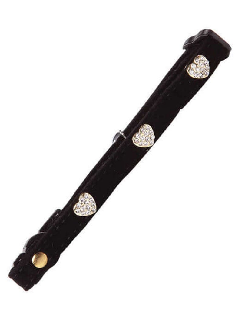 Pawise Cat Collar Diamond Heart Black Velvet