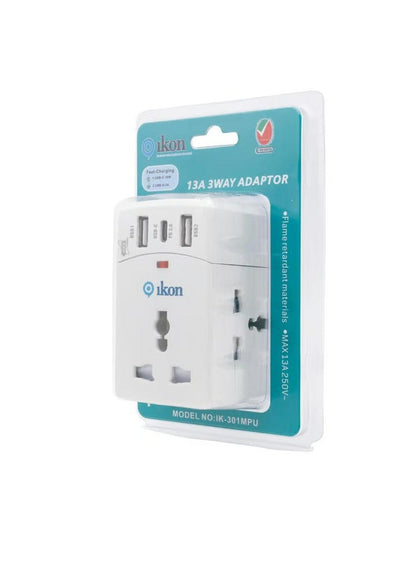 Ikon 3 Way Adapter with USB Ports
