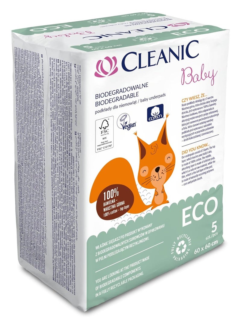 CLEANIC Biodegradable Baby Underpads - 5 Pieces