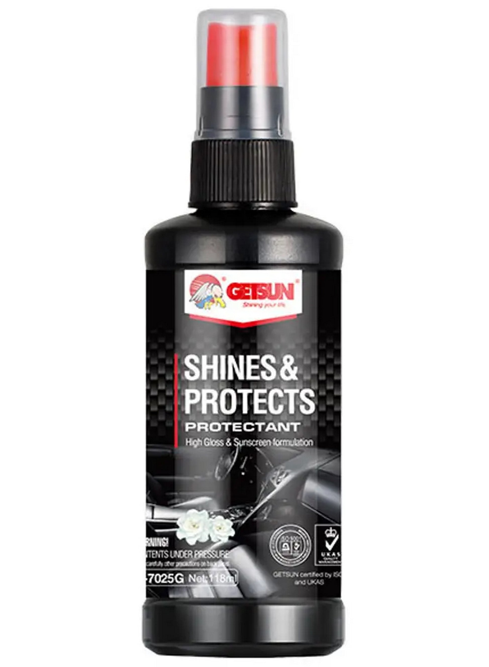 buildup key, clean shiny, damp cloth, deep luster, dust dirt, getsun, gloss sunscreen, gloss sunscreen formulation, less shine, protects protectant, shines protects, shines protects protectant, silicone, sunscreen formulation, vinyl rubber
