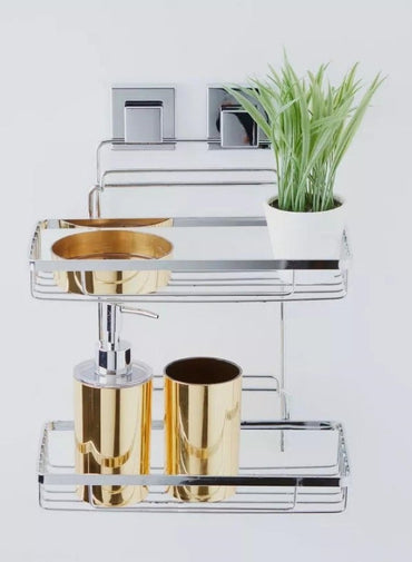 SMARTLOC Vaccum Suction Bathroom Rack With Two Shelves Silver