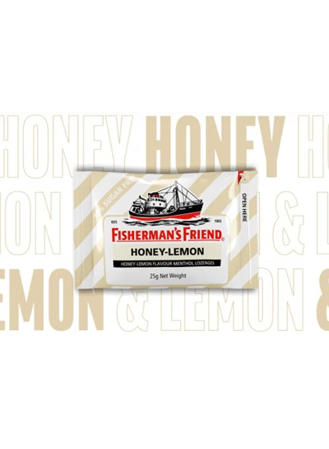 fisherman s friend, flavour lozenges, free honey, free honey lemon, honey lemon, honey lemon menthol, lemon menthol, lemon menthol flavour, menthol flavour, menthol flavour lozenges, per 100g, sugar free, sugar free honey, sugar per