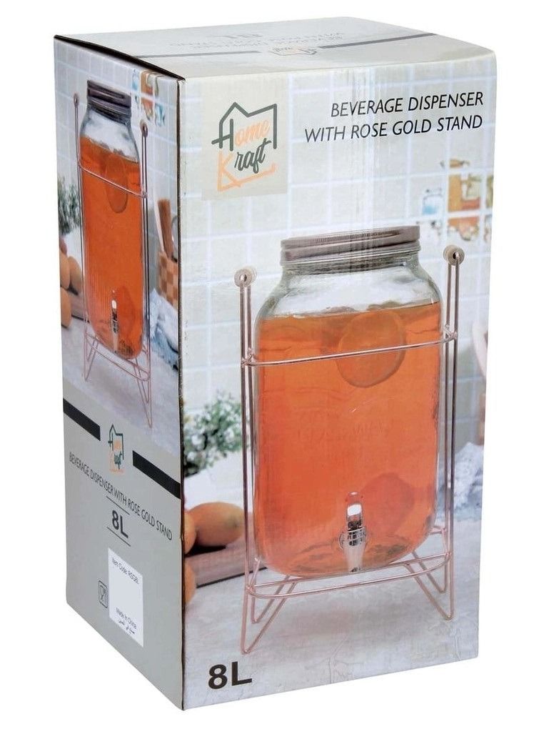 Home Kraft Glass Dispenser with Rose Gold Stand