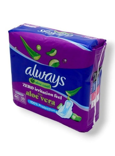 Always Aloe Cool Clean And Dry Maxi Thick Long Sanitary Pads With Wings 30 Pads