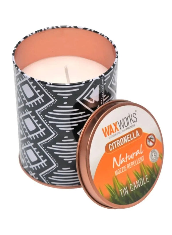Tribal Tin Citronella Candle - Black & White 10cm