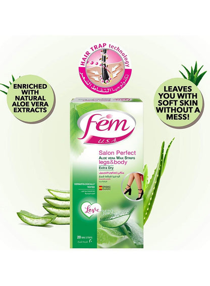 Fem Aloe Vera Wax Strips for Legs & Body