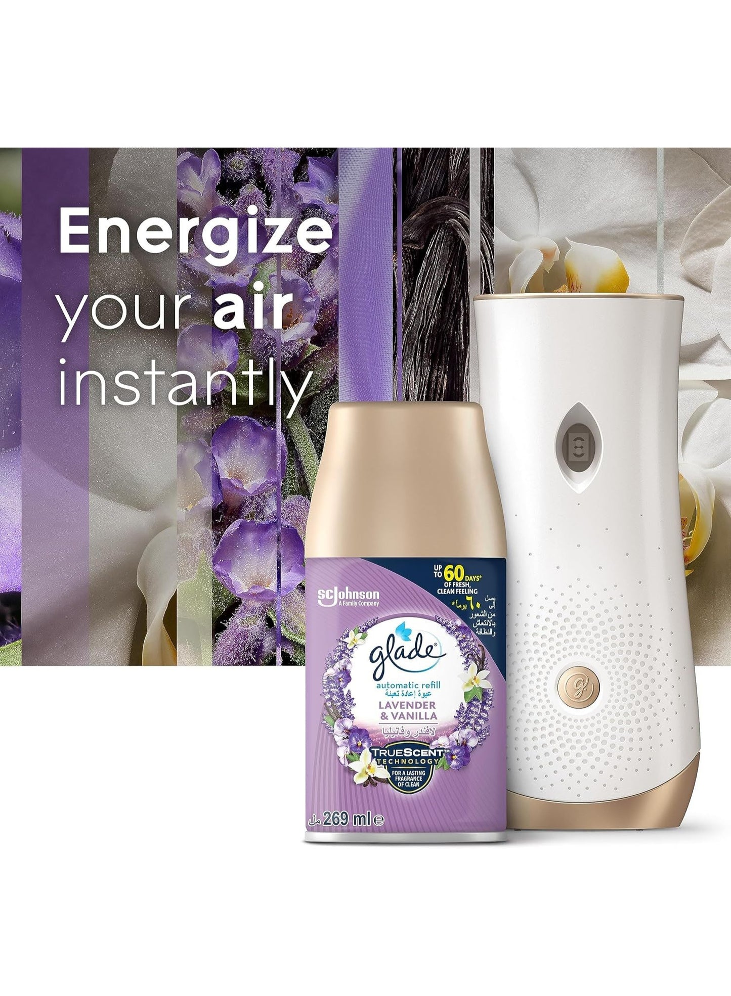 automatic freshness, automatic spray, automatic spray holder, busy day, cozy space, freshener upto, glade, home glade, lavender vanilla, lavender vanilla freshener, order now, spray holder, vanilla freshener, vanilla freshener upto, warm amber