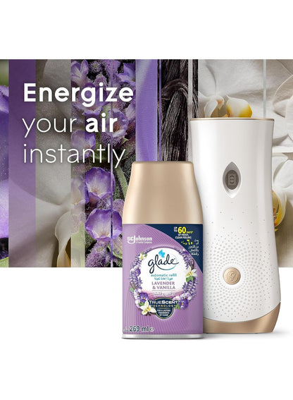 automatic freshness, automatic spray, automatic spray holder, busy day, cozy space, freshener upto, glade, home glade, lavender vanilla, lavender vanilla freshener, order now, spray holder, vanilla freshener, vanilla freshener upto, warm amber